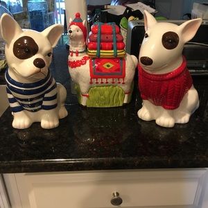 Set of 2 Cookie/Storage Jars; 2 dogs, No Llama